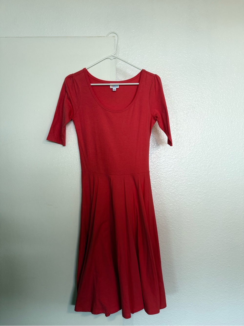 LuLaRoe Red Scoop-Neck Midi Fit-and-Flare Dress